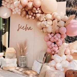 158Pcs Dusty Rose Pink Balloon Garland Kit Arch with Gream Peach, Peach, Apricot